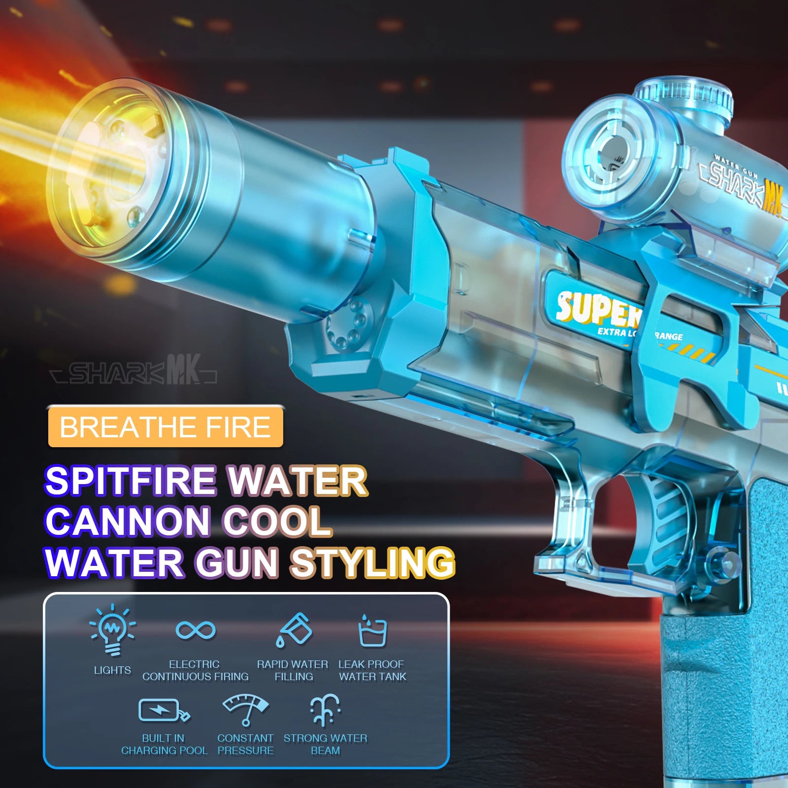 Electric Water Gun with Light | High-Pressure, High-Speed Outdoor