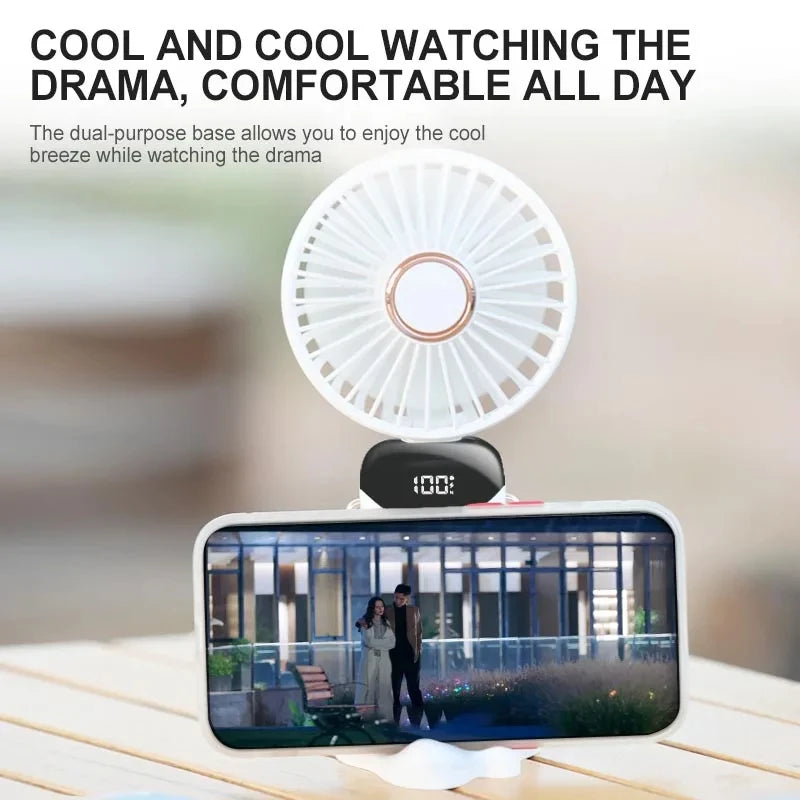 3000mAh Mini USB Fan | Foldable 5-Speed Fan with Display & Phone Stand