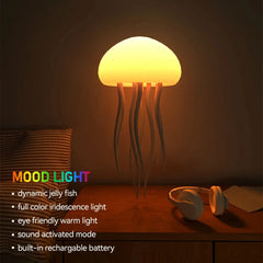 Jellyfish Cartoon LED Night Light Voice Control Gradient Cute Rotating Jellyfish Hanging Bedside Lamp RGB Table Lamps Room Decor
