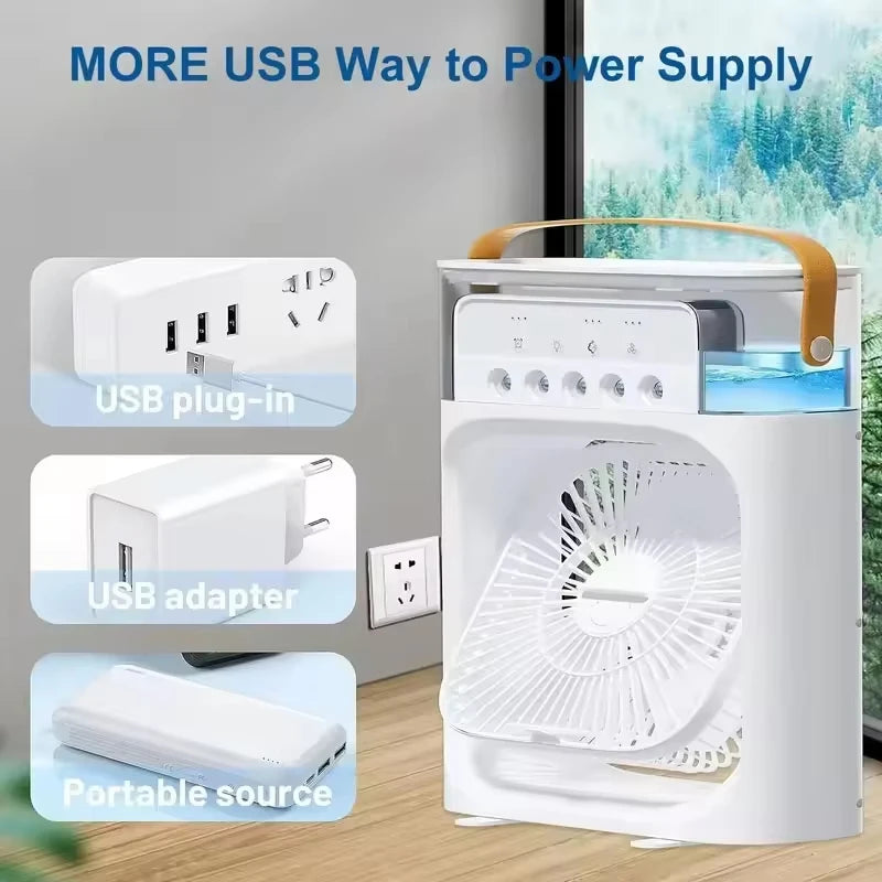 Portable USB Air Conditioner Fan Humidifier | 3-in-1 Mini Air Cooler with LED Light