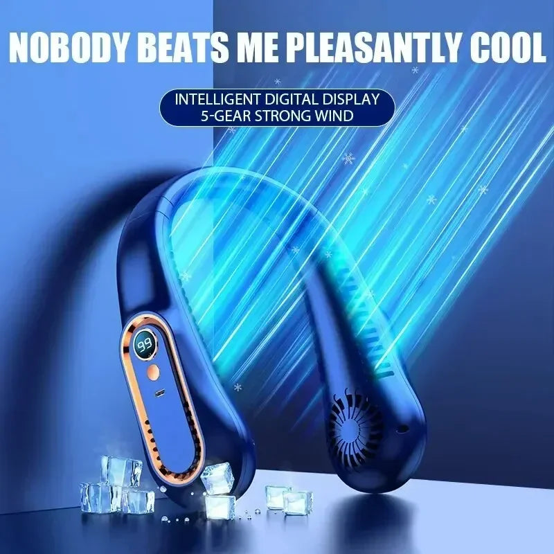 Portable Hanging Neck Fan | USB Bladeless Air Cooler with 5 Speeds & Display
