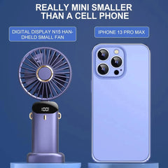3000mAh Mini USB Fan | Foldable 5-Speed Fan with Display & Phone Stand
