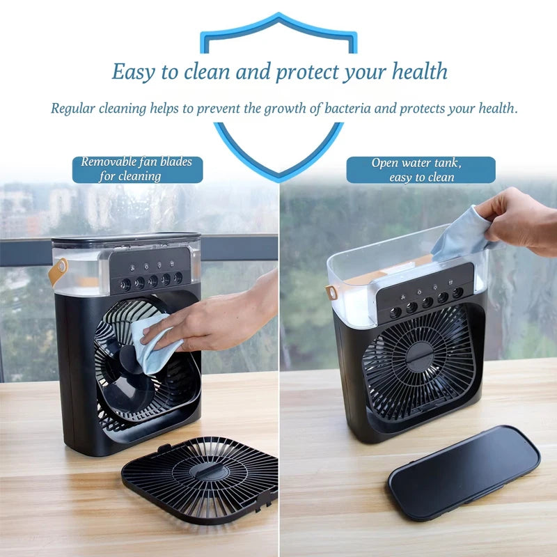 Portable USB Air Conditioner Fan Humidifier | 3-in-1 Mini Air Cooler with LED Light