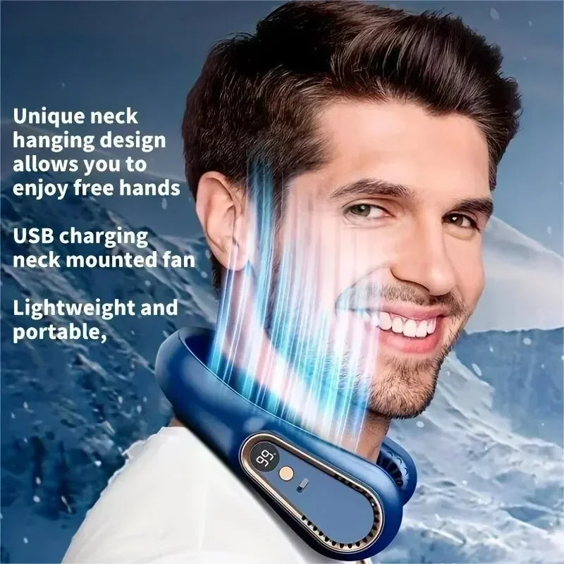 Portable Hanging Neck Fan | USB Bladeless Air Cooler with 5 Speeds & Display