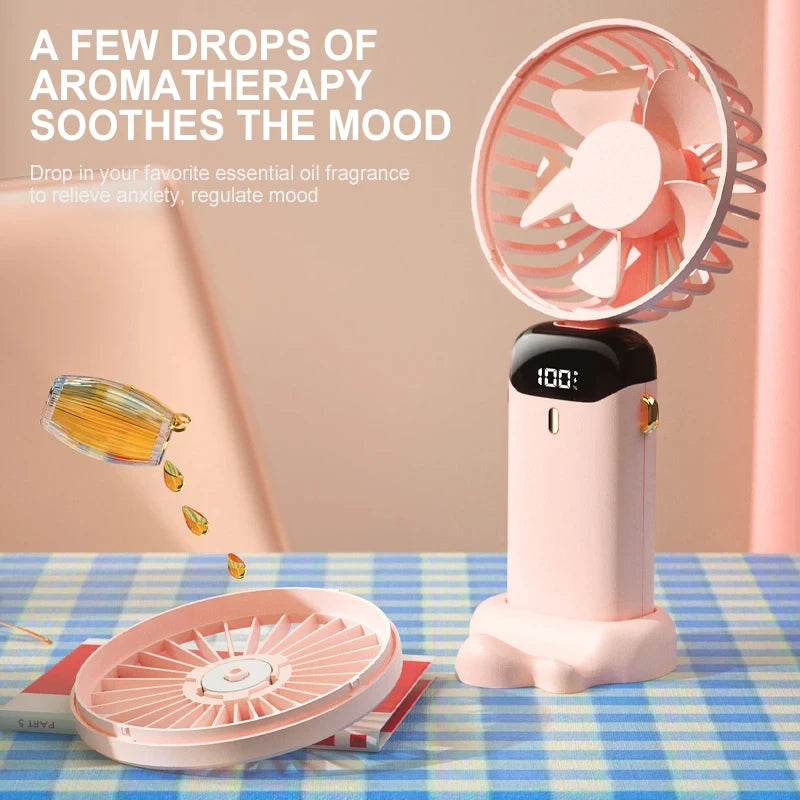 3000mAh Mini USB Fan | Foldable 5-Speed Fan with Display & Phone Stand