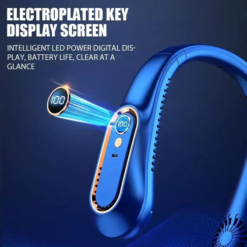Portable Hanging Neck Fan | USB Bladeless Air Cooler with 5 Speeds & Display