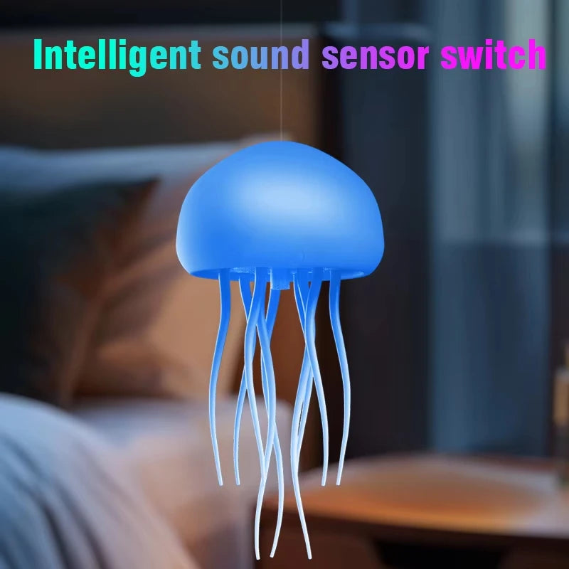 Jellyfish Cartoon LED Night Light Voice Control Gradient Cute Rotating Jellyfish Hanging Bedside Lamp RGB Table Lamps Room Decor