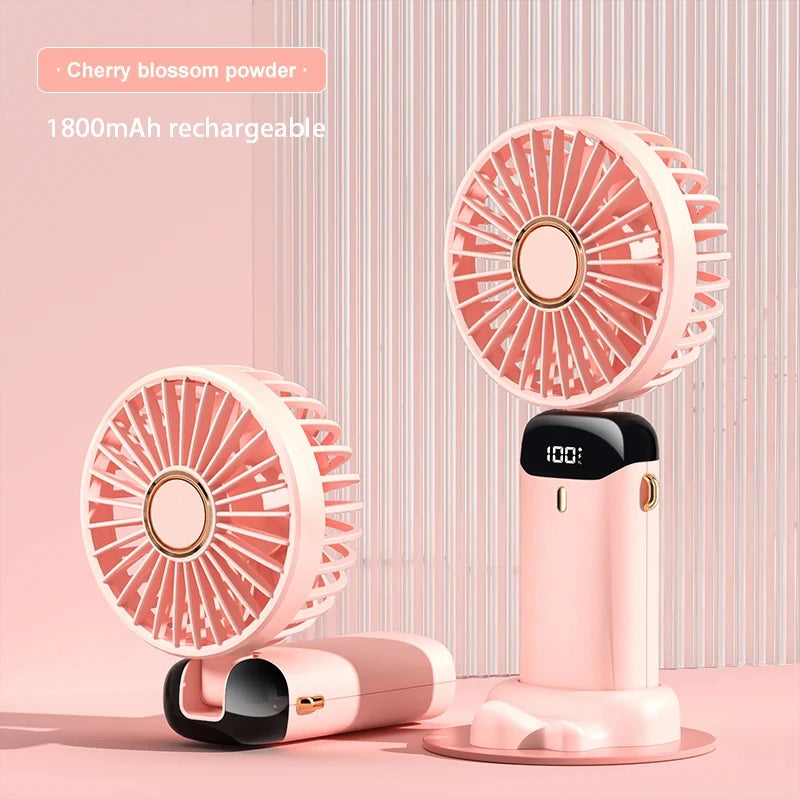 3000mAh Mini USB Fan | Foldable 5-Speed Fan with Display & Phone Stand