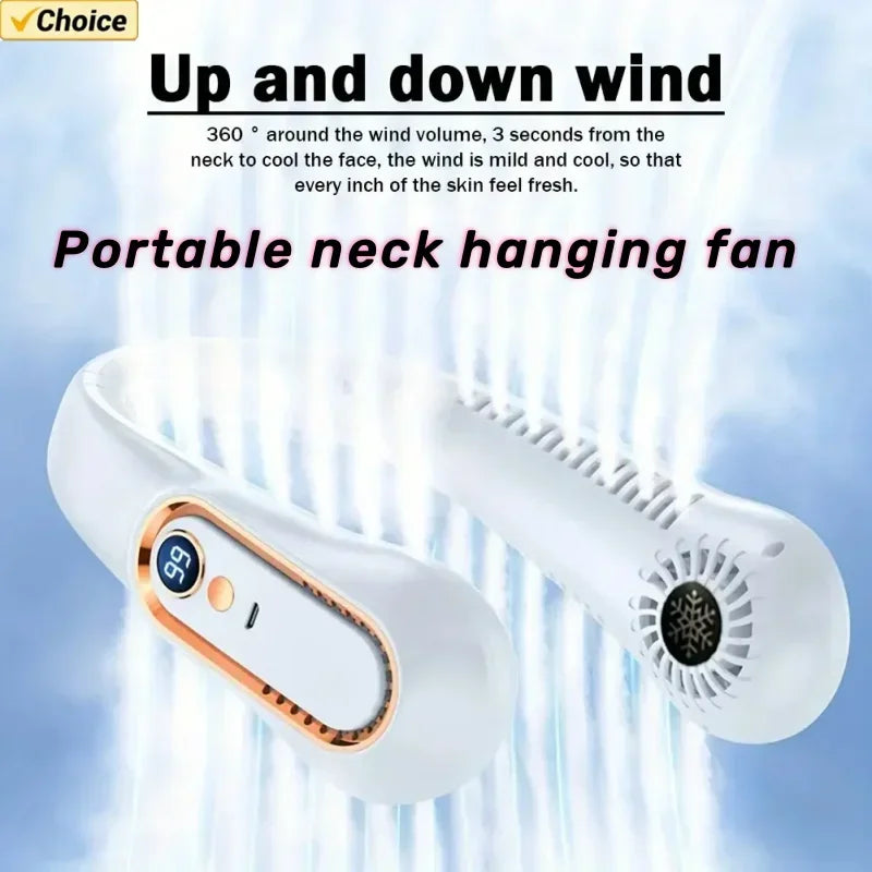 Portable Hanging Neck Fan | USB Bladeless Air Cooler with 5 Speeds & Display